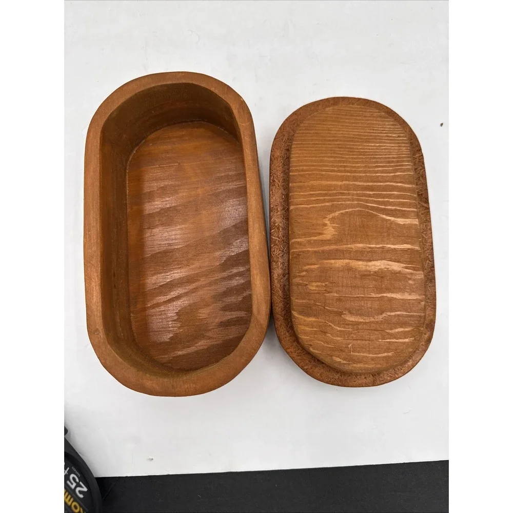 Vintage Hand Carved Wood Jewelry Box Tulip Floral Lid Rustic Folk Art